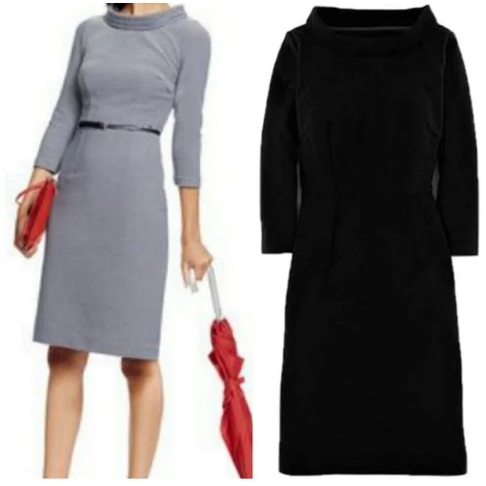 BODEN Black 8R Zoe Ribbed Ponte Knit Dress Funnel Neck Minimalist Lagenlook